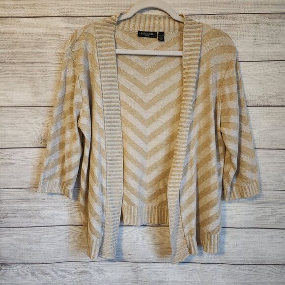 Notations XL petite cream striped 3/4 sleeve cardigan - Picture 1 of 7